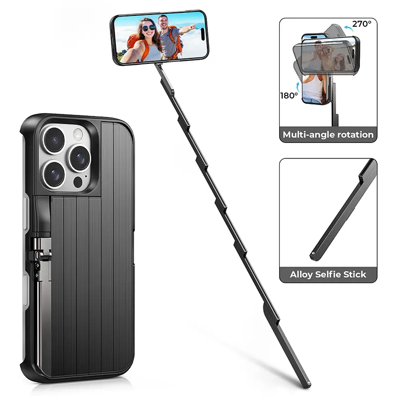 TIDEOK Bluetooth Extendable Tripod Selfie Stick Smartphone Case for iPhone 13/14/15/16, Shockproof Mobile Cellphone Accessories, ABS+Alloy Material, Handheld for Concerts & Travel, Abs+Alloy Feels Solid In Hand