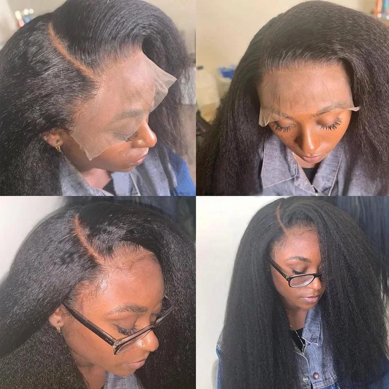 Kinky Straight 13x6 Lace Front Human Hair Wigs Invisi Strap 360 Full Lace Glueless Wig Kinky Straight Pre Cut Pre Plucked 360 Lace Frontal Wig 180 Density Brazilian Yaki Straight Glueless Wig For Black Women