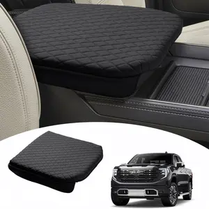 Canvcle Custom Fit for Center Console Cover 2019-2024 2025 GMC Sierra 1500/Chevy Silverado 1500 2500HD 3500HD Armrest Cushion Pad Cover PU Leather Sierra Silverado Accessories Anti-Scratch Black