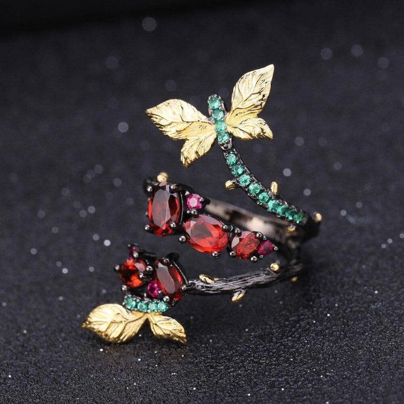 Handmade Adjustable 1.81Ct Natural Garnet Branch Rings
