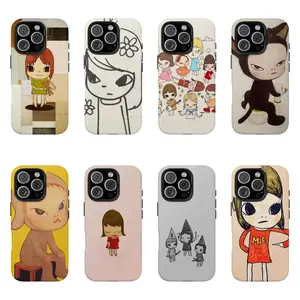 JIACC Yoshitomo Nara Art Phone Case Style1-4 For iPhone 17 ProMax Plus Air 16 15 14 13 12 11 X XR & SamsungS25 S24 S23 S22 Ultra, Whimsical Pastel Floral Patchwork Design|Kawaii Fruit Snail Ladybug Art, Best Gift