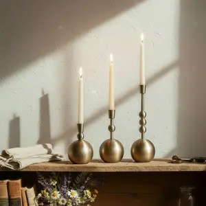 Large Stacked Orb Taper Candle Holder, Antique Gold Candle Stand, Elegant Candle Holder, Modern Candle Holder, Taper Candle Decor