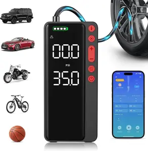 Portable Air Compressor, 10000mAH&150PSI Smart APP Cordless Air Pump For Car Tires, Built-in Accessories Storage, Bike Pump with Digital Gauge&LED Light
