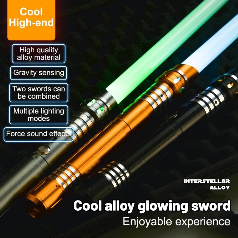 Interstellar Alloy Lightsaber 2-in-1 Connectable Double-Bladed with 16 RGB Colors Gravity Sensing Sound Effects Premium Metal Handle Rechargeable Dueling Toy Sword