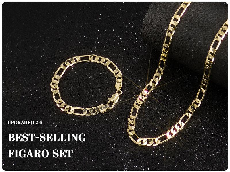 Holylegend Crazy sale 14K Real Gold-Plated Cuban & Figaro & Rope Set, Bracelet, Necklace - 8mm/10mm wide, High Quality Jewelry,Jewelry set