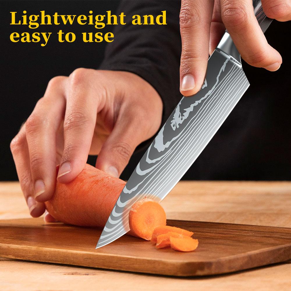 Japanese Chef Knife - 8 Inch Sharp Damascus Style Stainless Steel Pro Kitchen Knife, Ideal for Slicing and Cooking