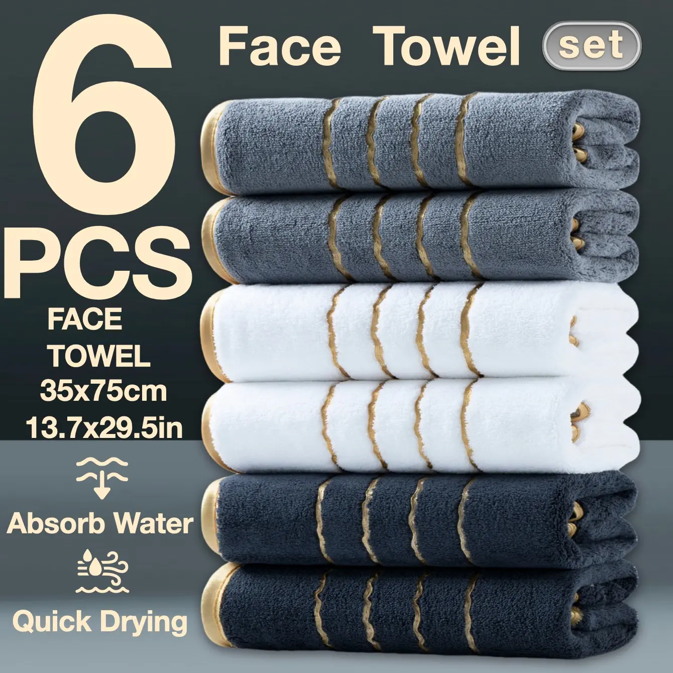 Luxury 6-Piece Bathroom Set with 35x75cm Towel, Towels Set, Premium Towel Set, Soft Absorbent Quick Drying Towel, Modern Design Modern Aesthetic for Home & Spa, Great Gift Idea with Excellent Color Fastness, Reusable Quality