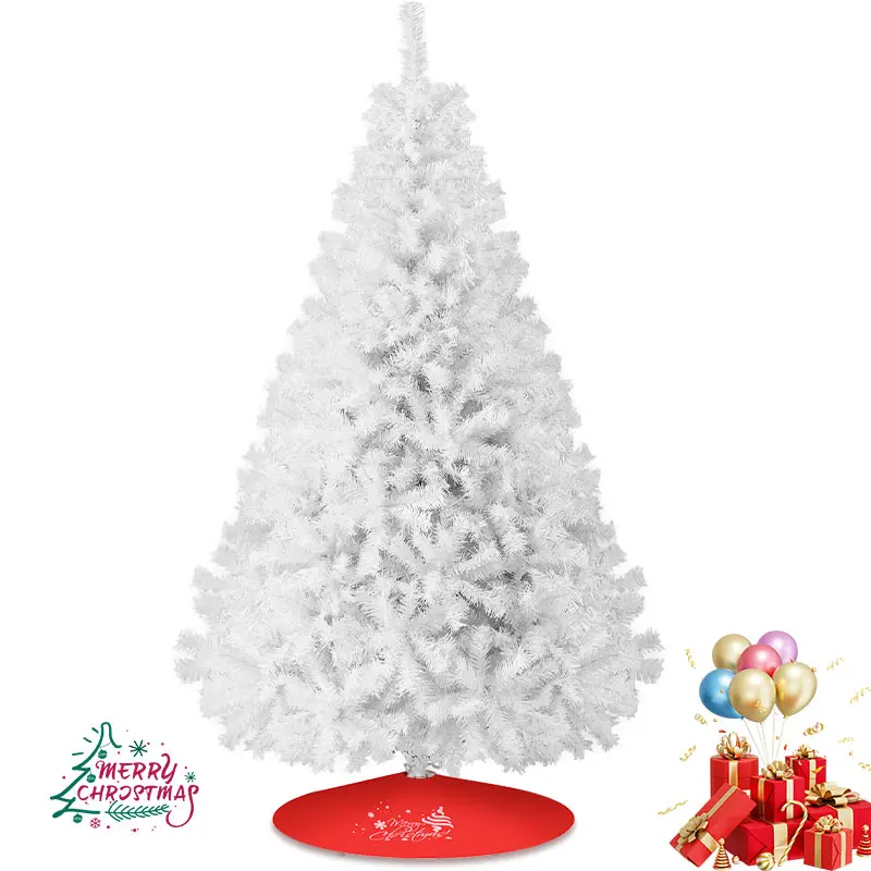7ft-8ft Fluffy White Irregular Artificial Christmas Tree (No Ornaments), Premium PVC Snow Flocked Hinged Branches Pine Xmas Tree, Steel Insert Sturdy Base, Festive Home Decor for Parties