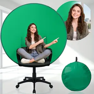 [Portable Green Screen] Foldable Polyester Portable Round Green Screen Chair Backdrop for Video Conferencing and Live Streaming - Easy Carry Handle