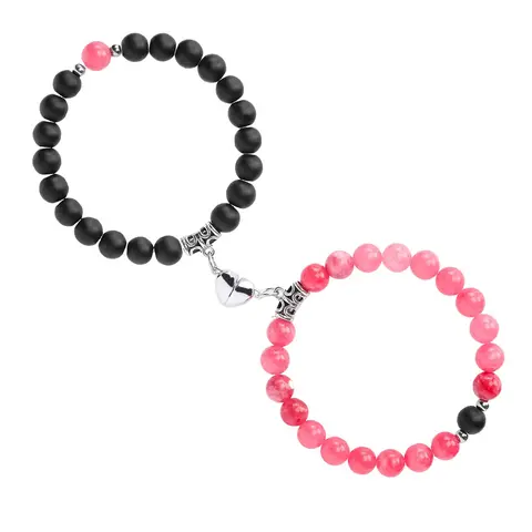 2PCS Unisex Magnetic Healing Natural Bead Stretch Bracelets - Exquisite, Pretty, Inspirational Beaded Couple Bracelets, BF GF Gift for Anniversary Valentine's Day Fashion Costume Jewelry