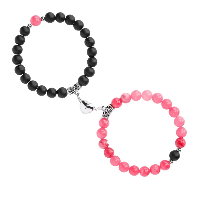 2PCS Unisex Magnetic Healing Natural Bead Stretch Bracelets - Exquisite, Pretty, Inspirational Beaded Couple Bracelets, BF GF Gift for Anniversary Valentine's Day Fashion Costume Jewelry