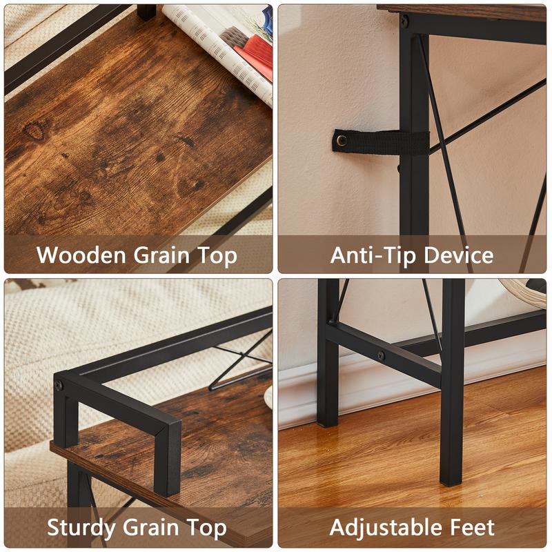 VECELO 71 Inch Console Table Sofa Table with Charging Station, Table Behind Sofa, Suitable for Narrow Entryway, Slim Hallway, Living Room, Brown