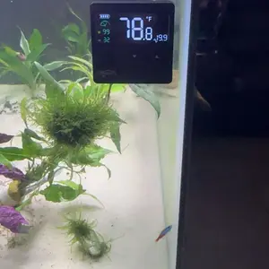 Seaoura Smart Cordless Digital Aquarium Thermometer - Motion Sensor, Temp Alert, Calibrated LCD Screen, +/-1°F Accurate, 4.09*3.23*0.71 Inches, Glass Tank Fit for Betta Fish Tanks (Pet Fish Aquatic Temperature Control Supply)