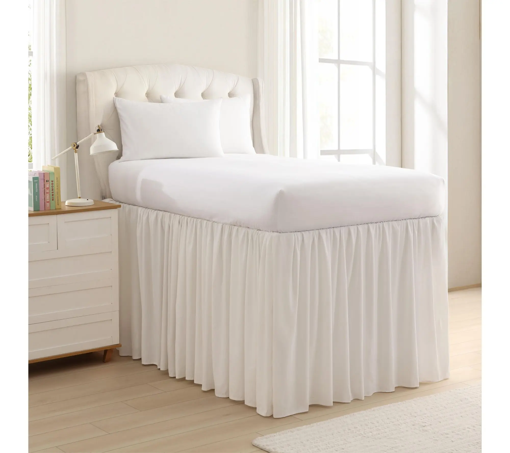Laura Ashley Washed Microfiber White TwinXL Bedskirt