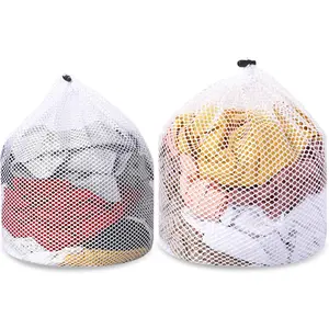 2Pcs Mesh Laundry Bags for Socks, Machine Washable Drawstring Design Travel Mesh Laundry Wash Bags White Drawstring Garment Bags for Laundry Storage for Home Dorm Hotel Travel Use,12X16Inch, 16X20Inch MOZEAT LENS
