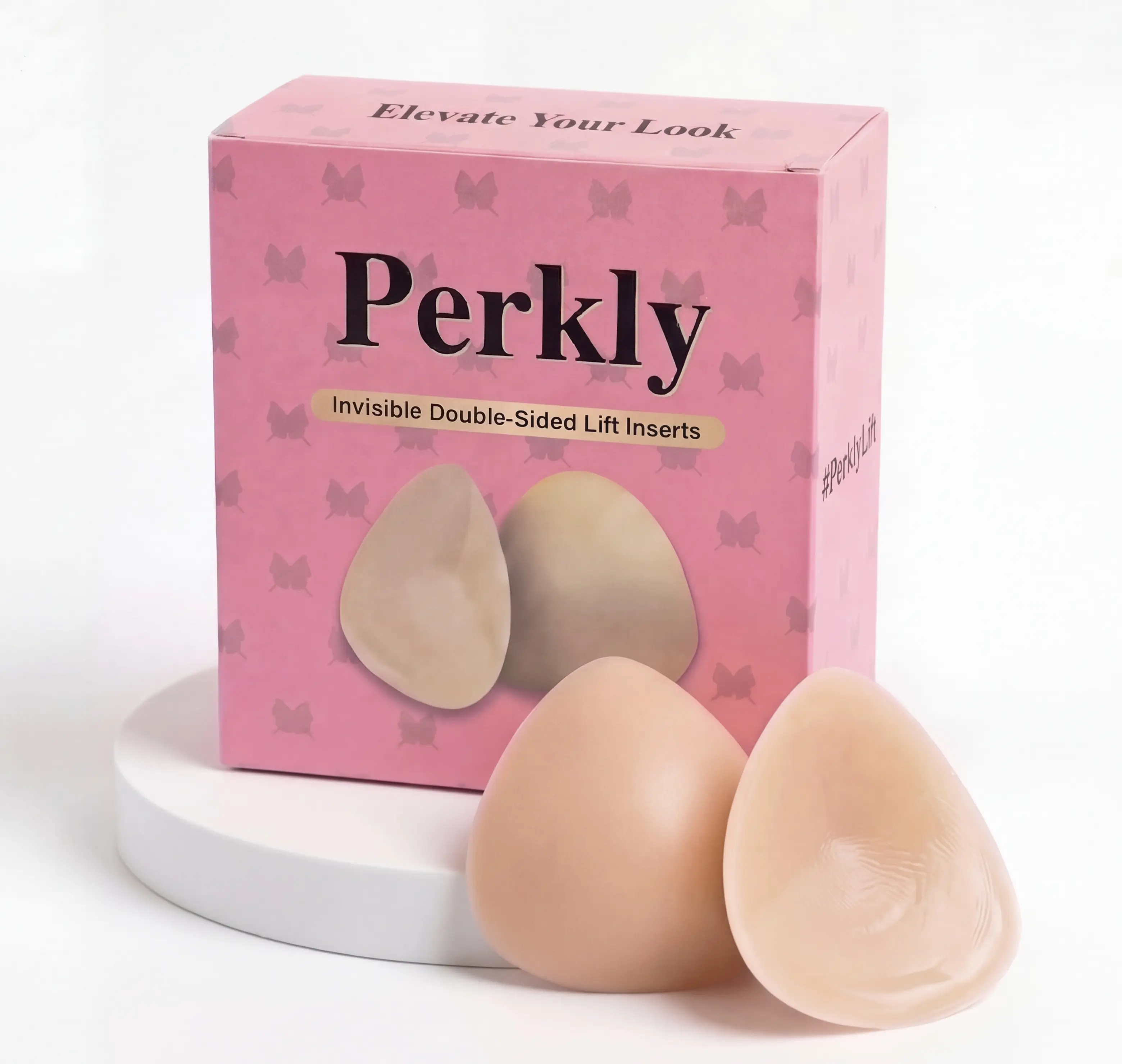 Perkly Double-Sided Sticky Bra Inserts, Instant Lift & Push Up Pads - Reusable Water Resistant Adhesive Inserts for Bikinis, Swimwear, Dresses & Sports Bras, Sweatproof Outfit Enhancer (Boosts up to 2 Cup Sizes)