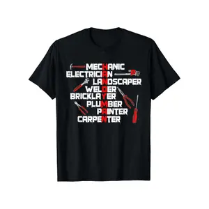 Men'S Heavyweight Handyman Tool Graphic T-Shirt |   Mechanic, Electrician, Carpenter, Plumber, Builder, Bricklayer, Welder, Plasterer, Glazier, Roofer, Locksmith Design - All-in-One,  Casual Oversized
