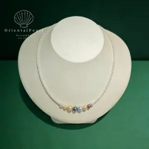 NC13-Multi color Candy Pearl Necklace Dreamy Rainbow Graduated Size Pearls Designer Piece Gradient Design Pearl Necklace with S925 Clasp Special Gift