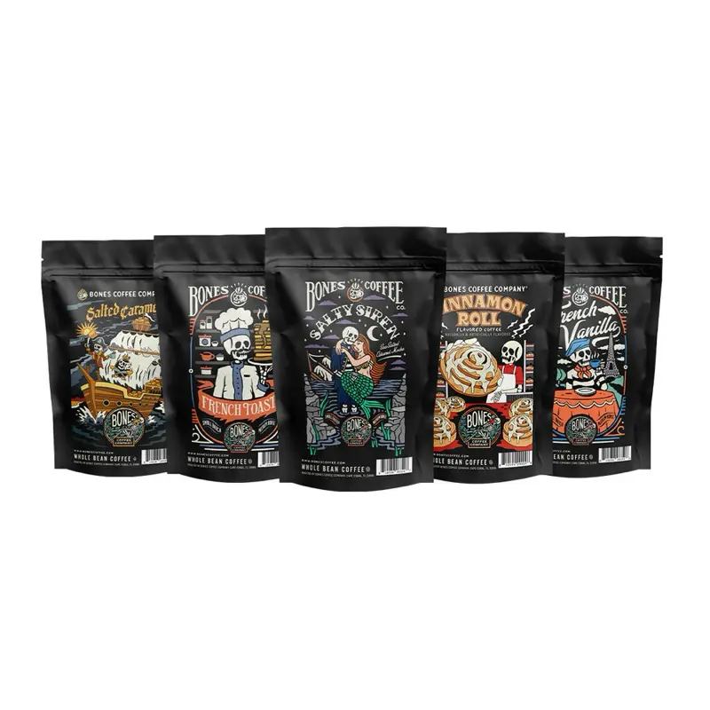 Bones Coffee Company | Classic Comforts Sample Pack 5 Assorted Flavored Coffee Bags 4oz Medium Roast