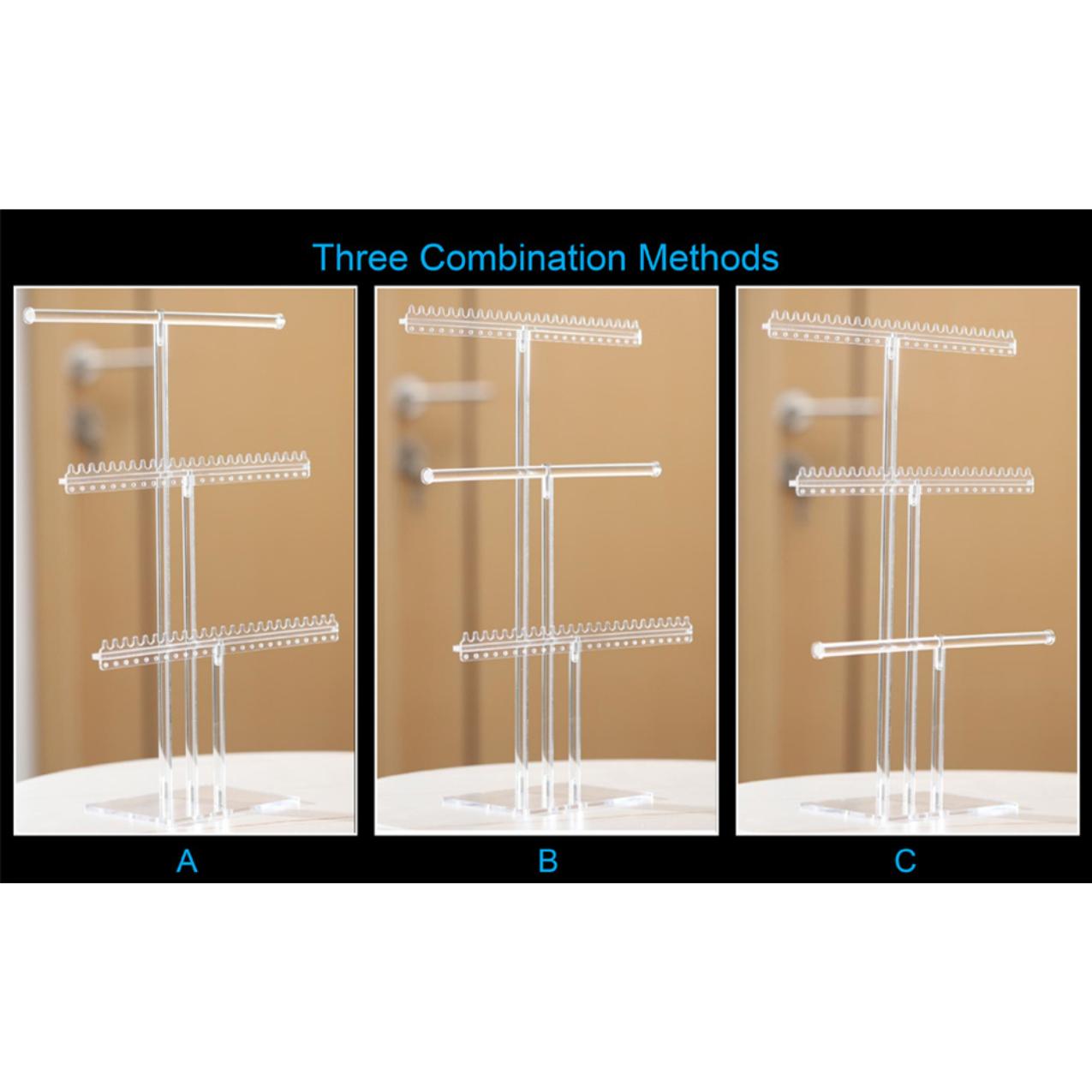 Premium Jewelry Stand, Earring Holder, Necklace Holder Stand, Clear 3-Tier Acrylic Large Storage Jewelry Organizer Stand & Bracelet/Bangles Stand, 48 Earring Holes Display Stands