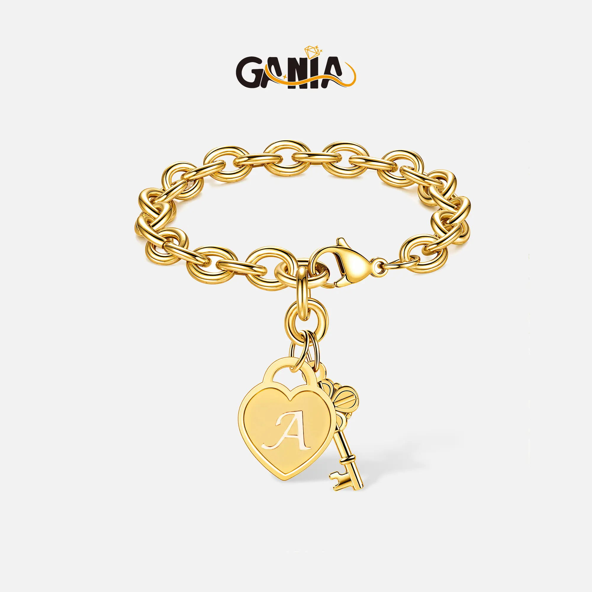GANIA Personalized Initial Heart & Key Charm Bracelet - Adjustable Size, Unisex, Durable & Lightweight, Perfect for Birthday, Graduation, Easter Gifts