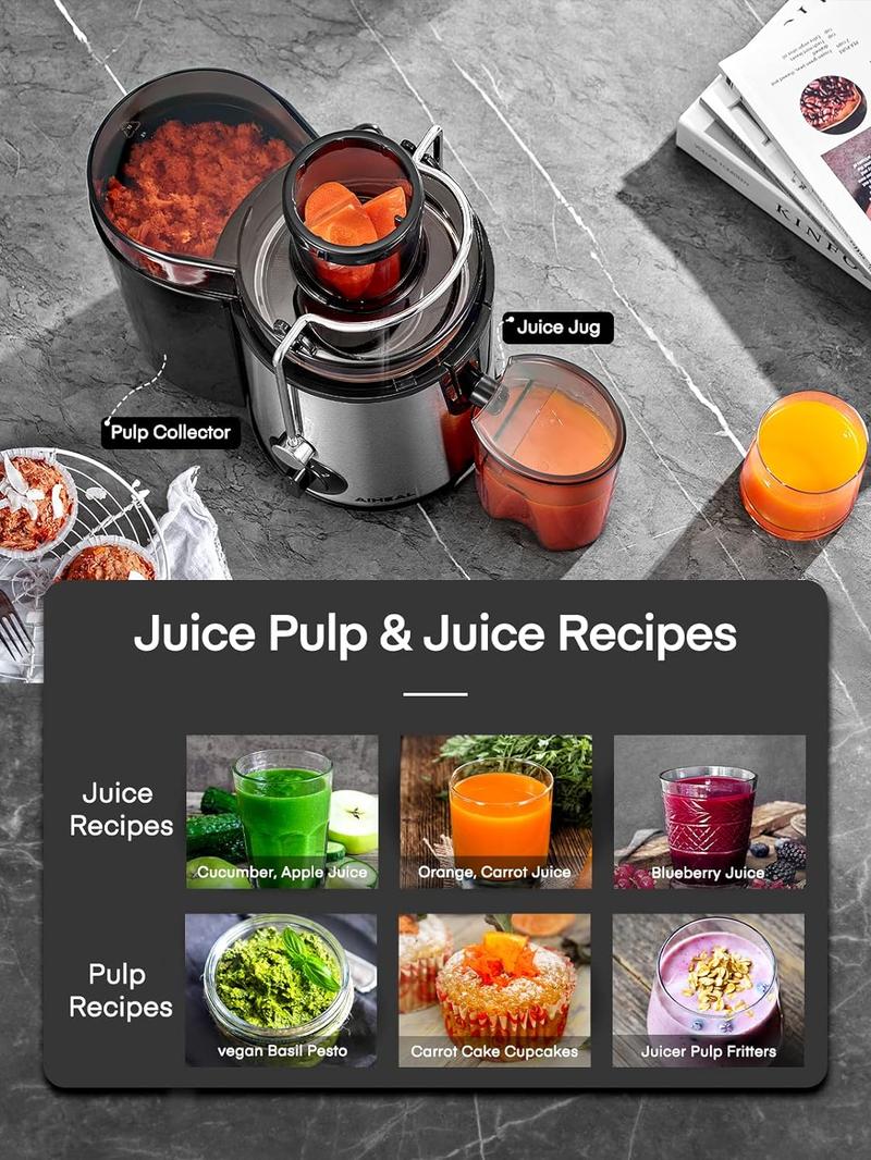 Aiheal Juicer Machine with 3-Speed Centrifugal Juicer, 3 Inch Wide Mouth Feed Chute, Cleaning Brush, and Recipe BPA-Free