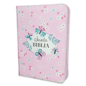Biblia con Cierre Compacta 10 puntos RV1960 imit piel rosa mariposas floral con indice y canto floral