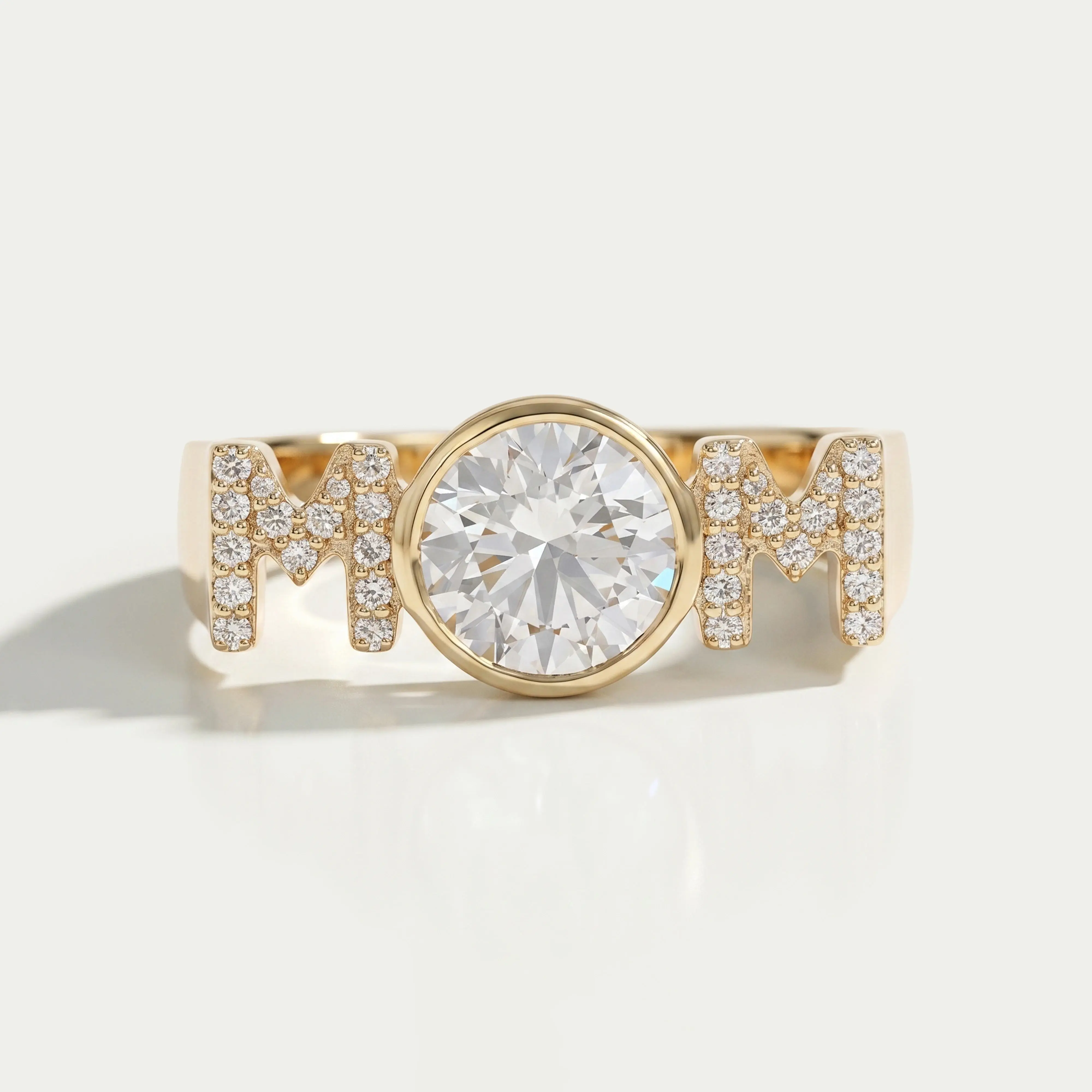 MOM Initial Letter Round Diamond Customized Ring