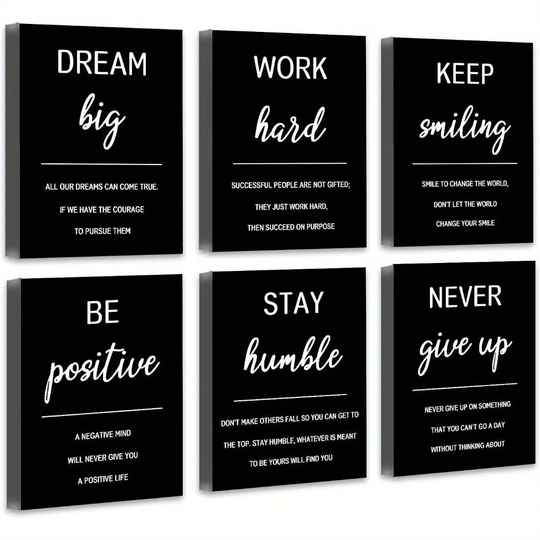 2D Flat 6pcs Unframed Art Print Decorative Artwork Quote Prints Frameless Inspirational Office Wall Art Motivational Wall Decor Quotes Wall Art for Living Room Encouraging Posters for Bedroom Sayings for Wall Decor Wall Art Decoration