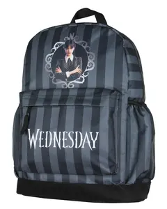 Wednesday Addams TV Show Portrait Striped Travel School Dual Compartment Backpack For Daily Use 16"