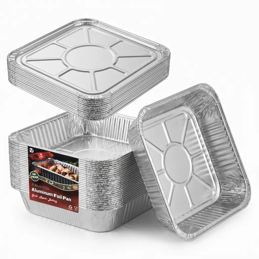 8x8 Thick Heavy Duty Aluminum Pans with Lids (30 Pack)-Disposable Foil Food Containers for Baking,Cooking,Heating,Freezing and Holiday Party Food Storage,home essentials