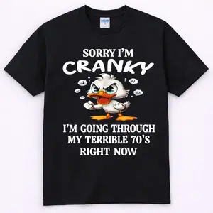 Funny Cranky Duck Graphic Tee, Terrible 70s Humor T Shirt, Cute Angry Duck Cartoon Shirt, Unisex Casual Cotton Tee, Funny Birthday Gift