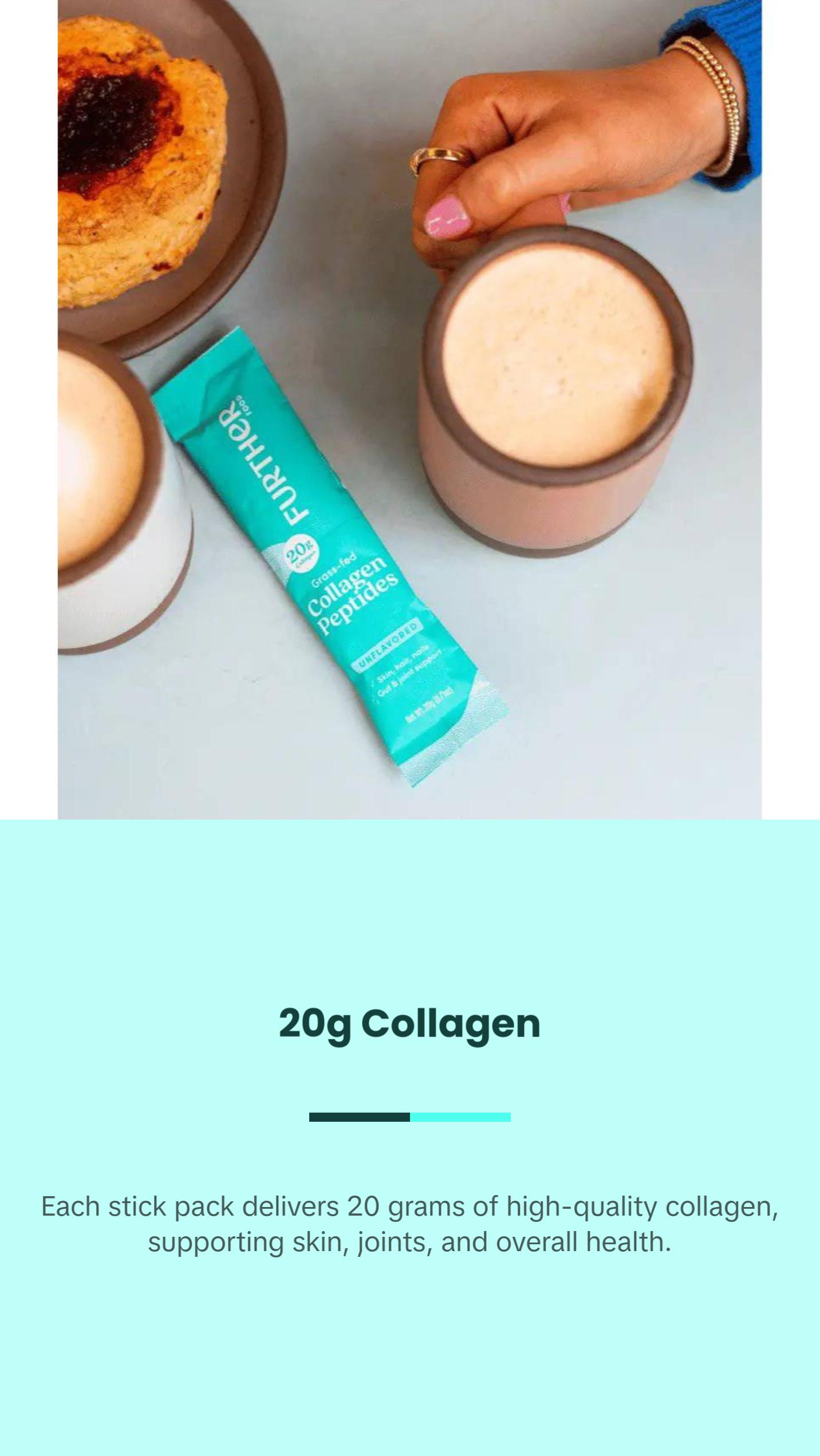 Further Food Grass-Fed Collagen Peptides 20g On-the-Go Packets Unflavored Supports Skin Joints Hair Nails Bones & Gut