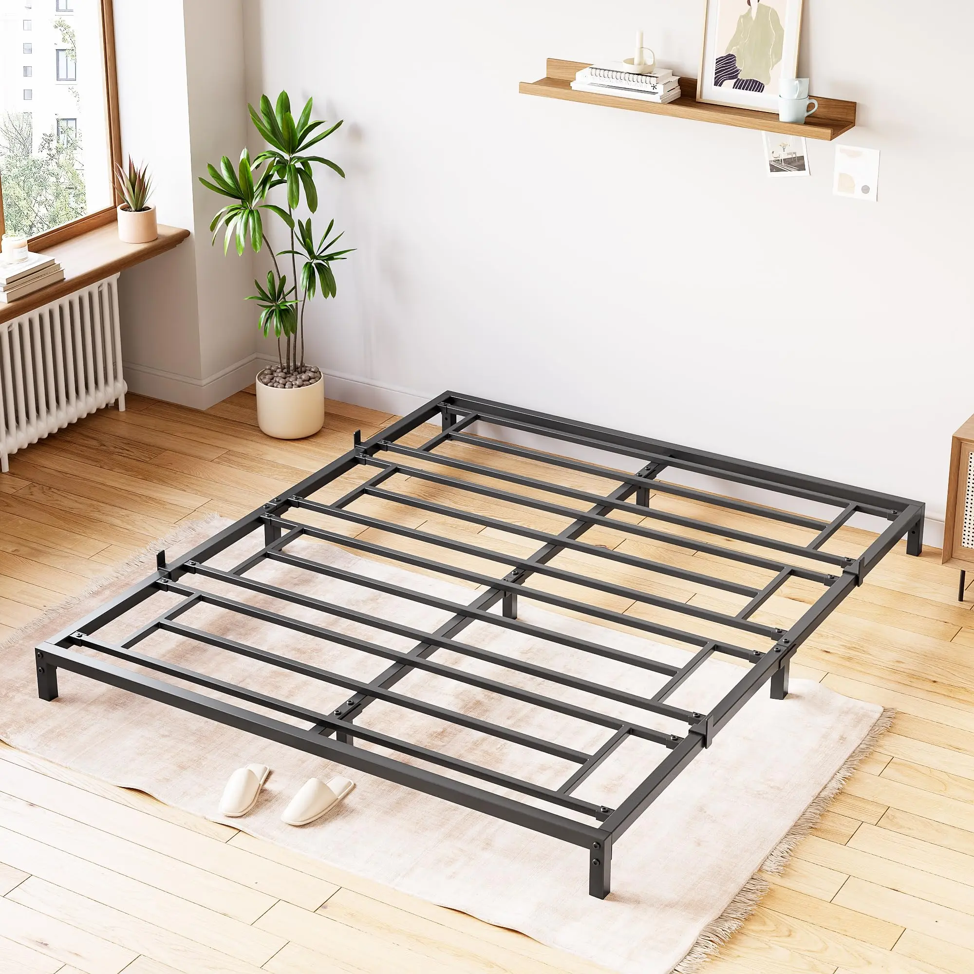 Garvee - Full Size Metal Platform Bed Frame, Non-Slip Metal Slats, Sturdy Mattress Base with Storage Space, 800 Pounds Capacity, No Assembly Required