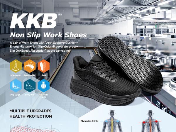 【2026 Recién llegado】Oil-Safe Grip Men's Non Slip Work Shoes Slip Resistant Waterproof Slip On Sneakers for Kitchen Restaurant Chefs Nurses with Arch Support Lightweight Casual Zapatos Antideslizantes para Hombres Black Men Work Safety Footwear Worker