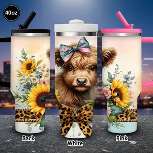 1pc 40oz Sunflowers and Floral Patterned Tumbler with Lid and straw, Winter Insulated Travel Mug, Gift for Women Men, Ideal for Valentine's Day, Birthday Gift, Coffee Cup for Office