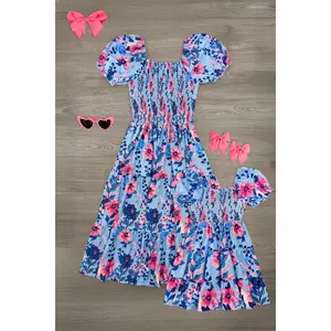 Mom & Me - Blue & Pink Floral Dress
