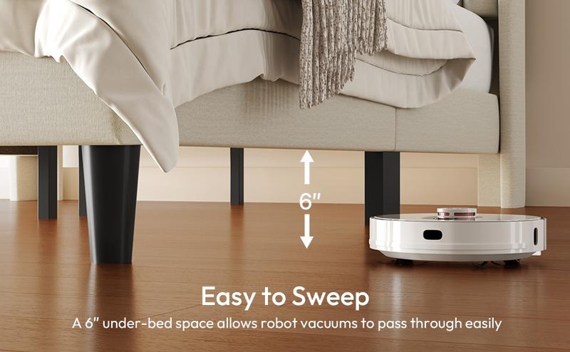 Yaheetech Linen Fabric /Velvet Upholstered Bed Frame Full/Queen/King with Wooden Slat Support, No Box Spring Needed, Durable Construction, Easy Assembly Furniture Bedroom Beige Headboard