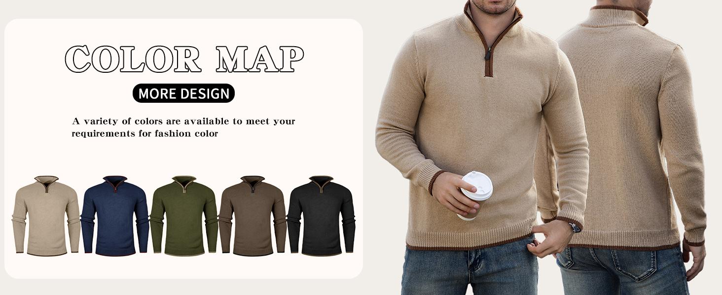 Zaitun Autumn Winter Men's Quarter Zip Sweater Slim Fit Lightweight High Neck Pullover Casual Boston Wool Classic Polyester Long Sleeve Mens Shirt Elegant Knitted Collar Sweater Navy Blue