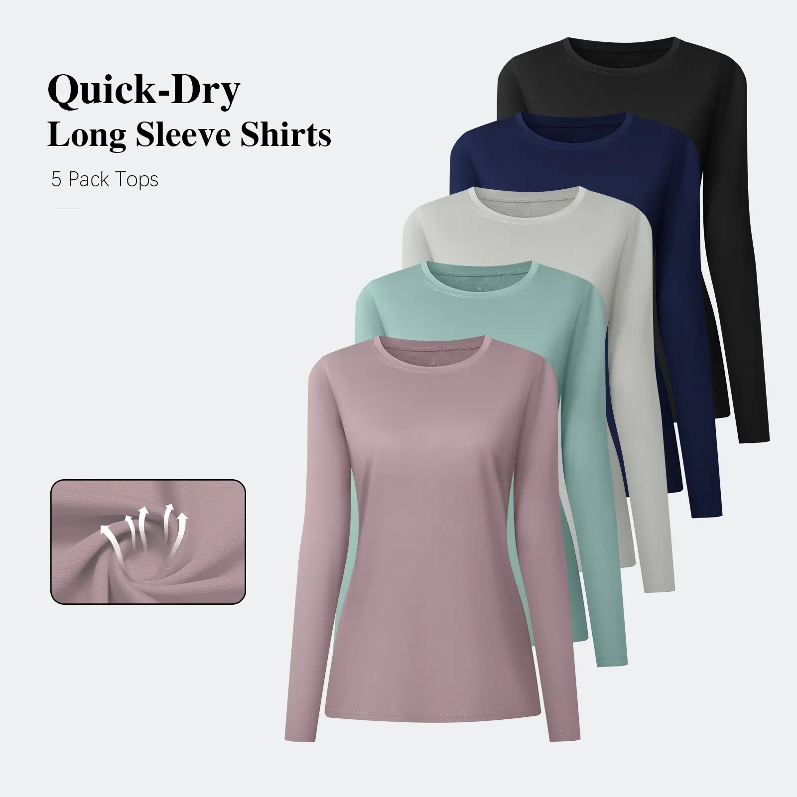 5 Packs Women's Long Sleeve Shirts UPF 50+ Sun Protection Shirts for Hiking Fishing Workout Rash Guard Gym Apparel tops summer clothes women,summerwins,athleisure,travel essentials,camping essentials