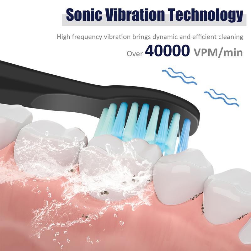 Sonic Electric Toothbrush, 5 Cleaning Modes, IPX7 Waterproof, 180-Day Battery Life, with 5 Brush Heads & Travel Case