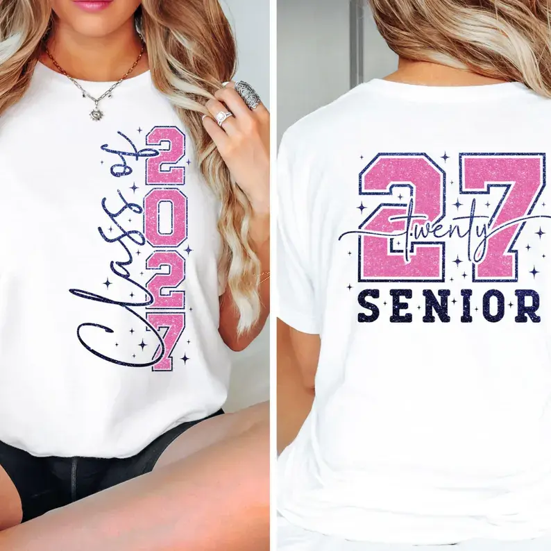 Class of 2027 Senior Graphic T-Shirt, Lightweight & Breathable 100% Cotton Crew Neck Top for Casual Everyday Wear, Fit, Fabric, M, Tshirt, Print, Style, Graphic Print, Regular