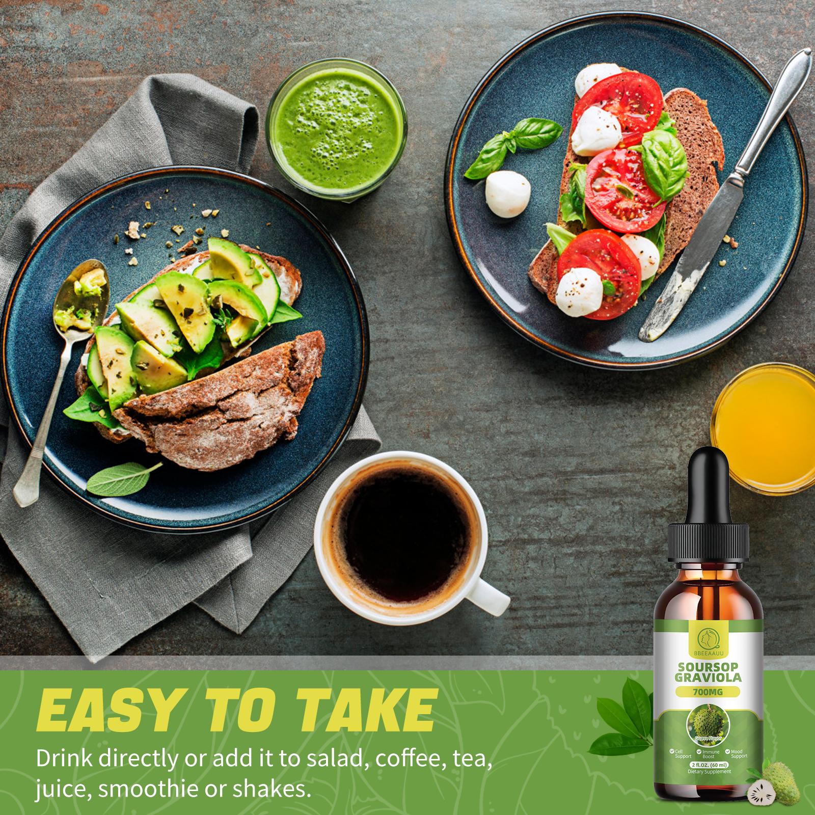 Soursop Liquid Drops, Multivitamin, 60ml, 2 Fl Oz, Bitters Liquid, Organic Soursop Leaf Extract Soursop Oil, Dietary Fiber Healthcare Supplement Soursop Liquid Drops, Multivitamin, 60ml, 2 Fl Oz, Bitters Liquid, Organic Soursop Leaf Extract Soursop Oil, Dietary Fiber Healthcare Supplement