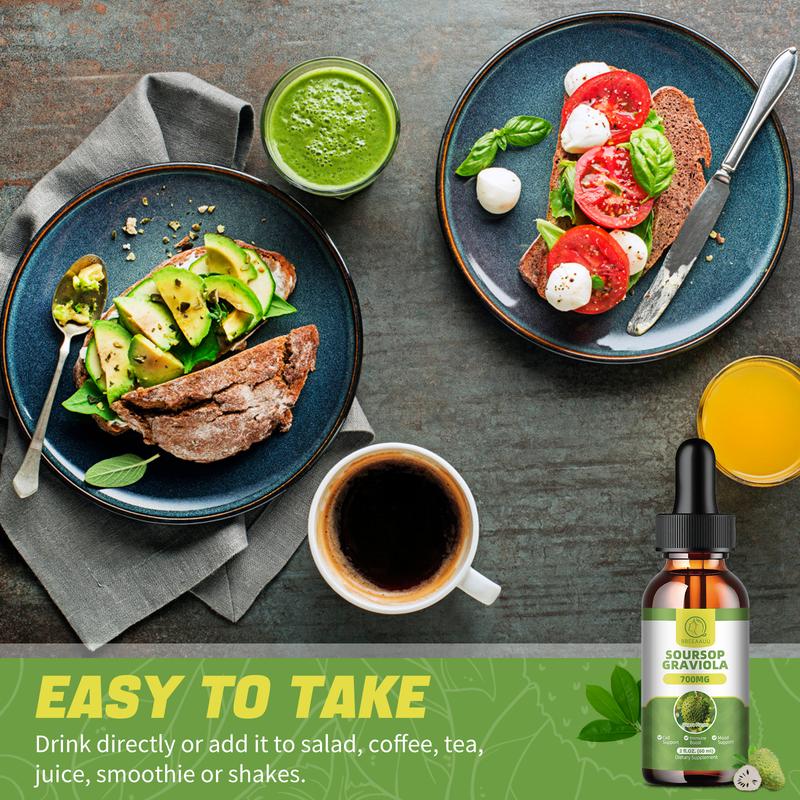 Soursop Liquid Drops, Multivitamin, 60ml, 2 Fl Oz, Bitters Liquid, Organic Soursop Leaf Extract Soursop Oil, Dietary Fiber Healthcare Supplement