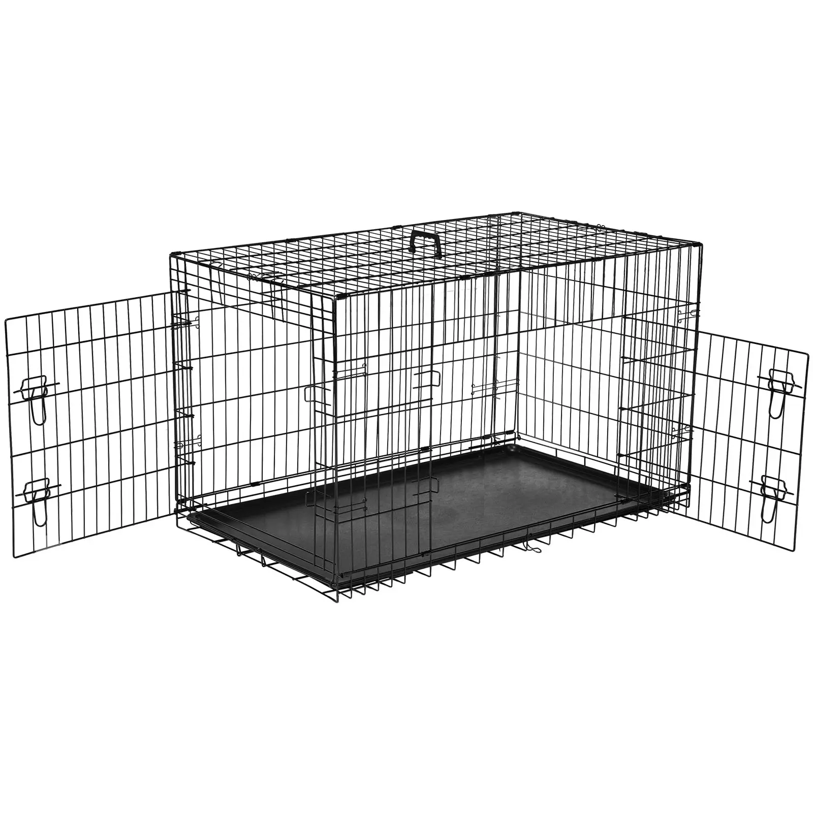Multi-Size Collapsible Large Dog Crate with Divider Panel - 24/30/36/42/48in Double-Door Double-Locks Metal Wire Kennel, Plastic Leak-Proof Pan Tray, Enhanced Security for Indoor, Outdoor Use, Camping