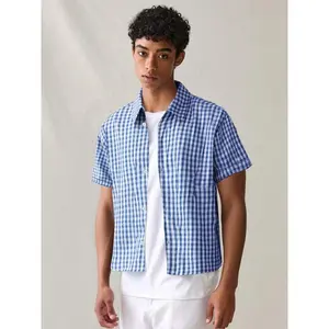 Men's Plaid Print Short Sleeve Button Up Shirt, Regular Fit Casual Comfy Checked Print  Top for Summer, Men's Clothes for Daily Wear, Tropical, Checkered Shortsleeve Menswear