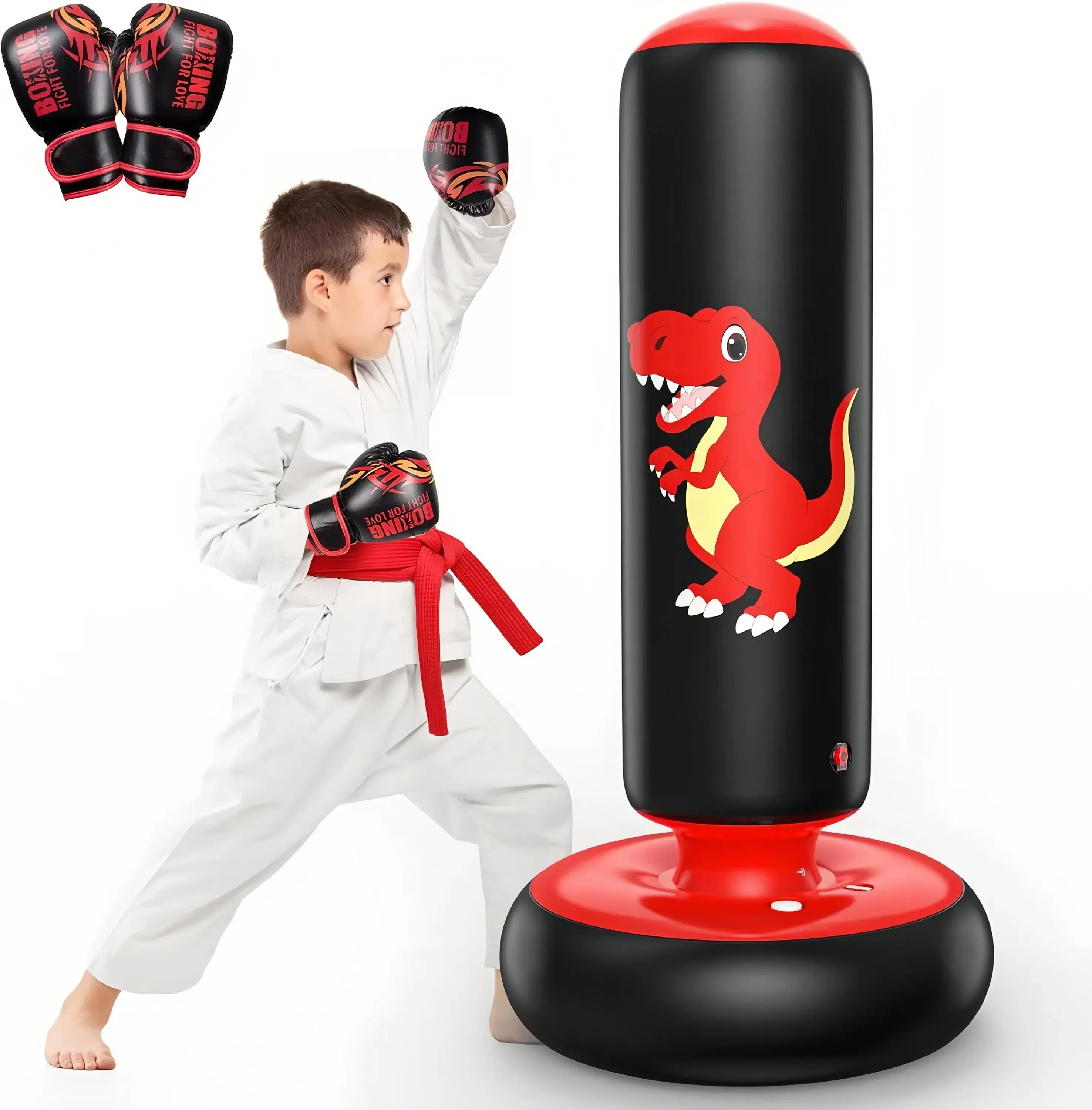 summerwins Inflatable boxing bags, 48-inch stable inflatable boxing bags for 3-6 children, dinosaur toys and gifts for boys and girls, children's boxing gloves for practicing karate and Taekwondo