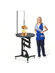 Hydraulic Lift Dog Grooming Table 24" Rotating Desktop Pet Grooming Table For Small Dogs At Home, 360° Rotating Grooming Table, Adjustable Overhead Arm & Tool Organizer Dog Grooming Station, Black