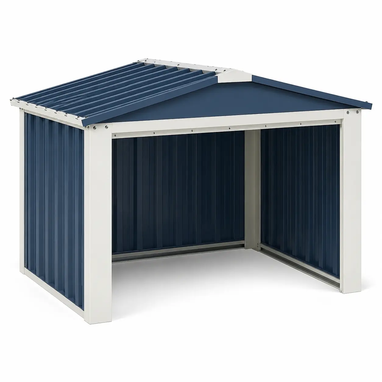 REEMOON 3x3 FT Galvanized Steel Outdoor Storage Shed, Metal Robot Lawn Mower Garage with Sloped Roof, Open-Front Design for Charging Station