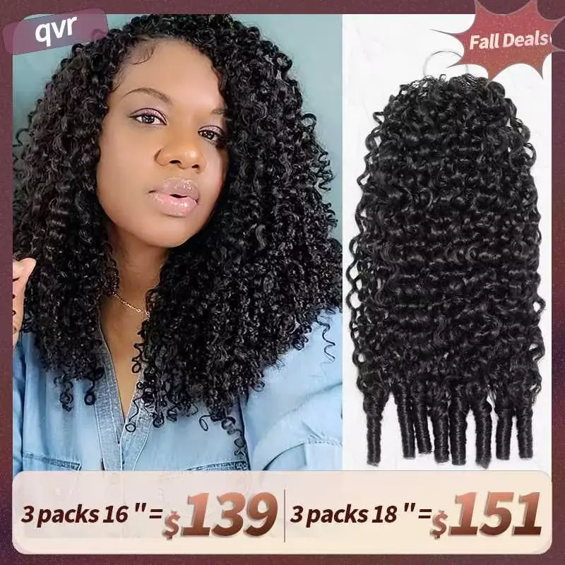 QVR Burmese Curly Crochet Hair Natural Black Machine Made Feather Burmese Curly, Kinky Curly, Water Wave, Vacation Hair & Beach Essentials Crochet Human Hair Extension #SummerWins #DealsForYouDays #SohoChic
